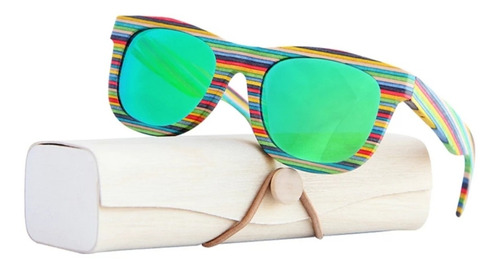 Gafas En Madera Skateboard Filtro Uv 400 Lente Verde