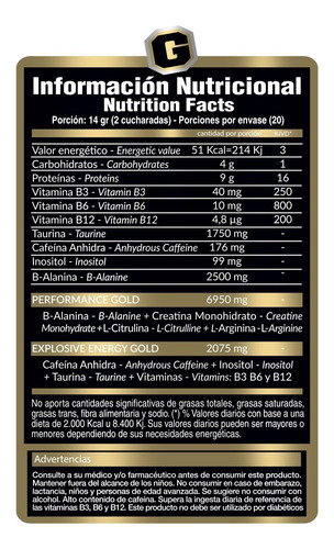 Pre Work Gold Nutrition Pre Entrenamiento