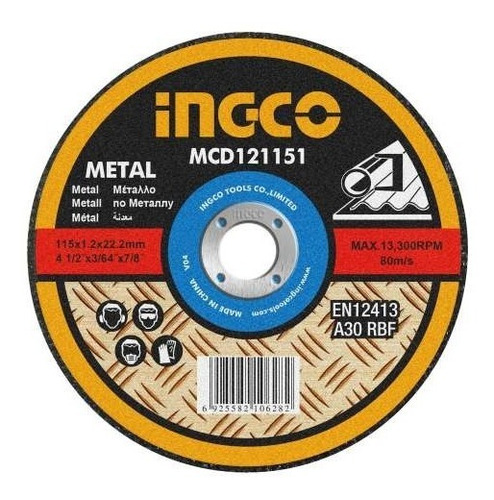 Pack X 10 Disco Corte 4½ Ingco 1.2mm P/metal Mcd121151 - Smf