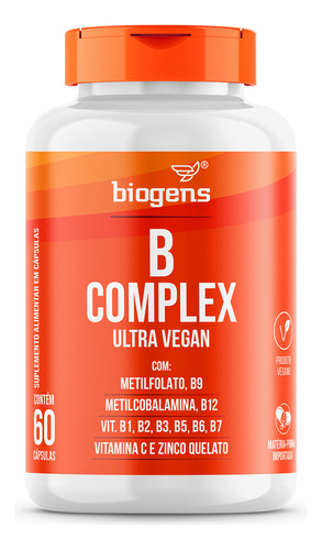 Suplemento en cápsulas Vegana B Complex de sabor ultra neutro de Biogens en 150 ml, 60 unidades