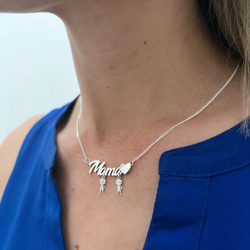 Imagen 7 de 10 de Collar Dije Mamá Niño Niña Corazón Plata .925 Mujer Agálea