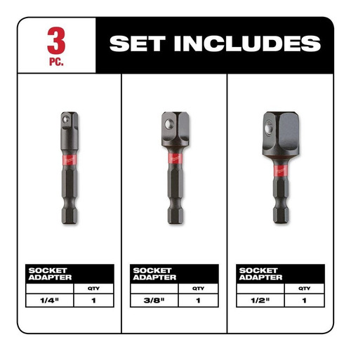 Set 3 Adaptadores Para Dado De Impacto Milwaukee 1/4-3/8-1/2