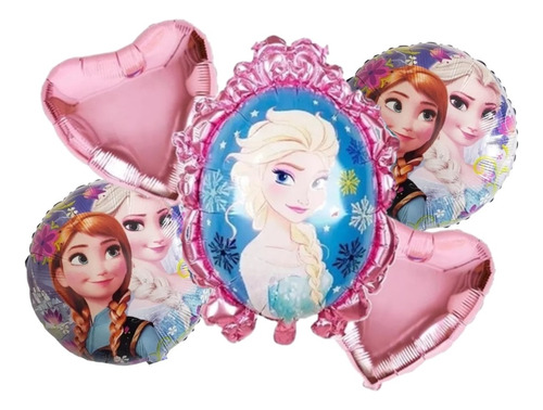 Bouquet De 5 Globos Foil Tematica Elsa De Frozen