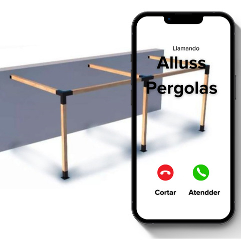Kit Pergola 6x3 Apoyo Pared Tirante 4p Base Soporte U Alluss Negro