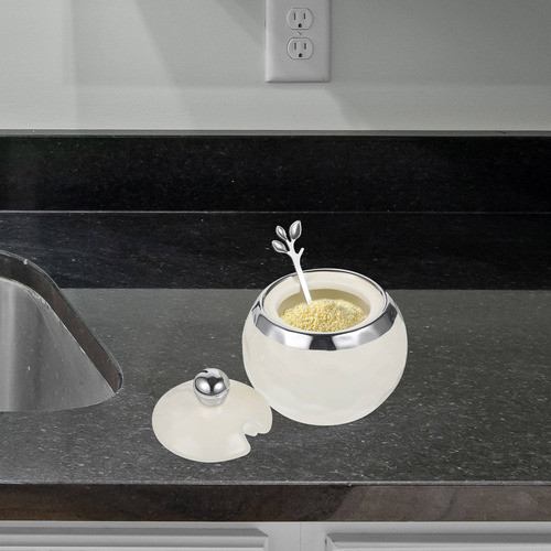 Recipiente Para Azúcar Con Tapa, Cuchara, Sazonador De Cerám