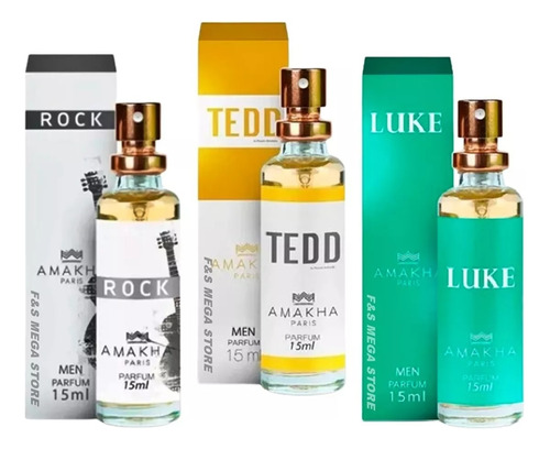 Kit 3 Perfume Rock+tedd+luke 15 Ml Amakha C/envio Gratis !!!