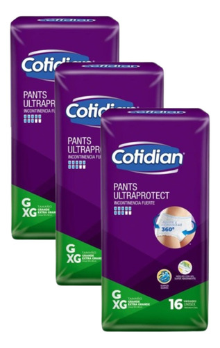 Pants Cotidian Talle G/xg 3 Paquetes, 16 Unid. En Cada Sobre