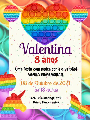 Imagem 1 de 10 de Convite Digital De Aniversário Fidget Toys Pop It
