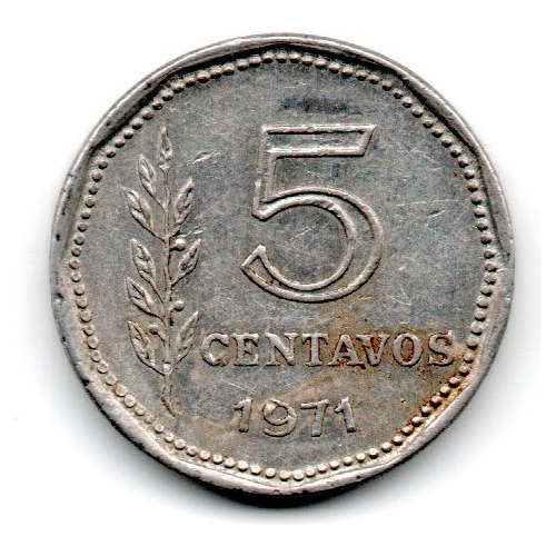 Moneda Argentina 5 Centavos 1971 Fecha Dificil Pesos Ley