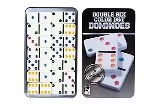 Jogo De Dominó Colorido 28 Peças 6 Cores Lata Double Six