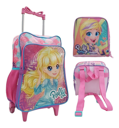 Mochila Escolar Infantil Feminina Frozen Rodinhas Grande Kit