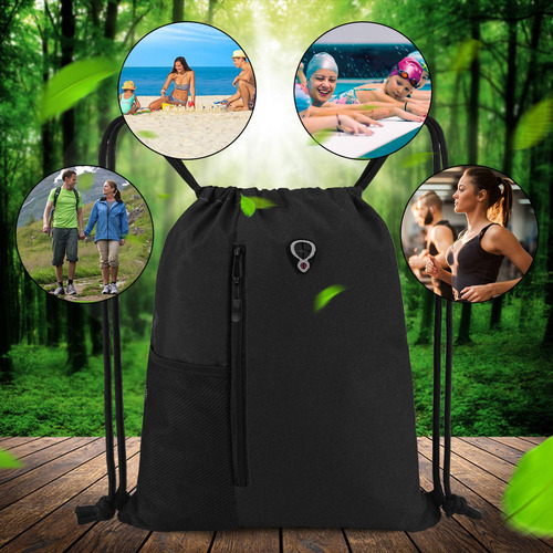 Bols0s De Cordón Beegreen Mochila Negra Con Cordón, Bolsa De