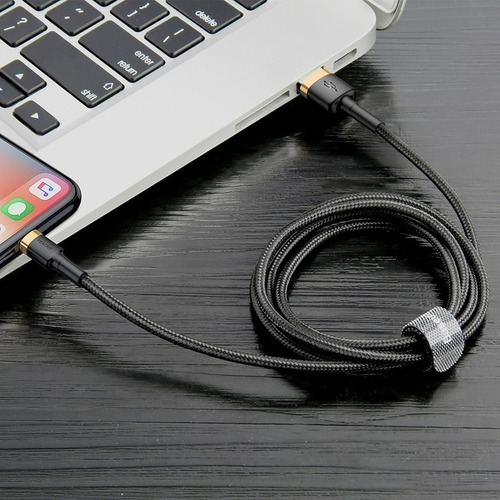 Cable 3 Metros Lighting Carga Rapida Reforzado Baseus Color Negro Dorado