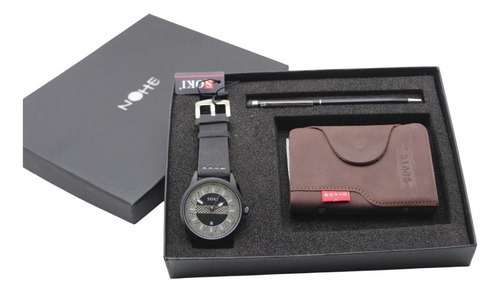 Set Para Hombre, Reloj Maquinaria Cartera Y Pluma Ejecutivo Correa Blanco