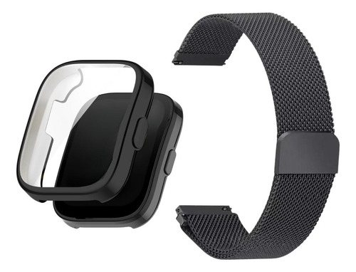 Pulseira Milanesa + Capa De Proteção Total Para Amazfit Bip5 Cor Capapreta Pulseirapreta Largura Da Pulseira 22 Mm