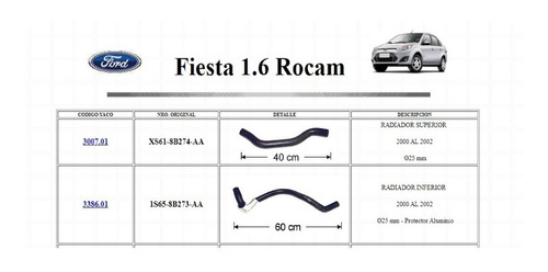 Kit Mangueras Radiador  Ford Fiesta 1.6 Rocam (2000 A 2002)
