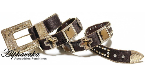 Imagem 2 de 5 de Cinto Feminino Country Marrom Com Pedras E Strass