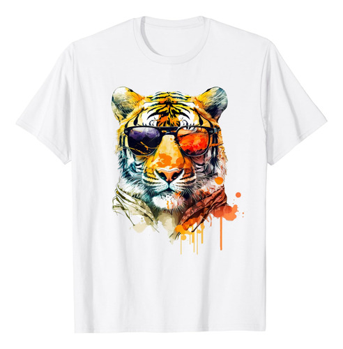 Camiseta Cool Tiger Con Gafas De Sol Con Salpicaduras De Tin