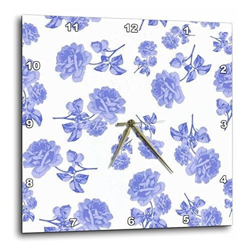 Reloj De Pared 3drose Flor Azul Y Blanca 10 Pulgadas