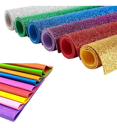 Goma Eva Glitter Fluo 40x60cm 1,5mm Colores Varios X1 Unidad