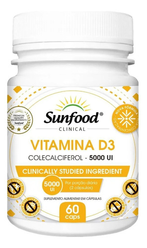 Vitamina D3 5.000ui 60 Cápsulas - Sunfood 