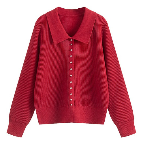 Jersey De Mujer Talla Grande Elegante Cuello Polo Rojo