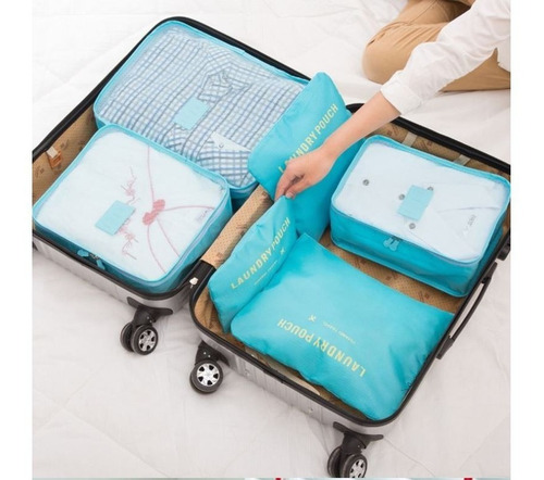 Bolsas Empacar Viaje Kit X6 Ahorra Espacio Impermeable Azul