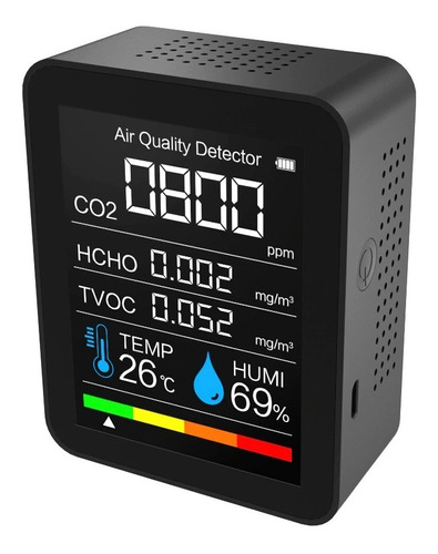 Medidor Calidad Aire Lcd 5en1 Co2, Tem, Humedad, Tvoc Y Hcho