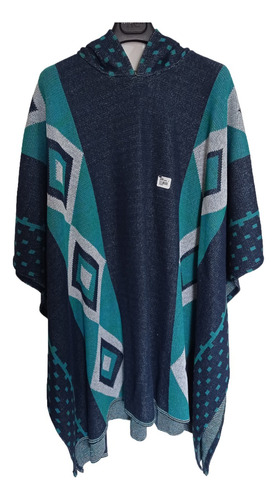 Ruana Poncho Hombre Tejida Liviana Urbana Con Capota