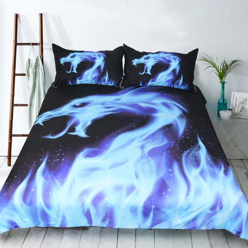 Juego De Ropa De Cama 3d Blue Dragon Fire Textiles Para...