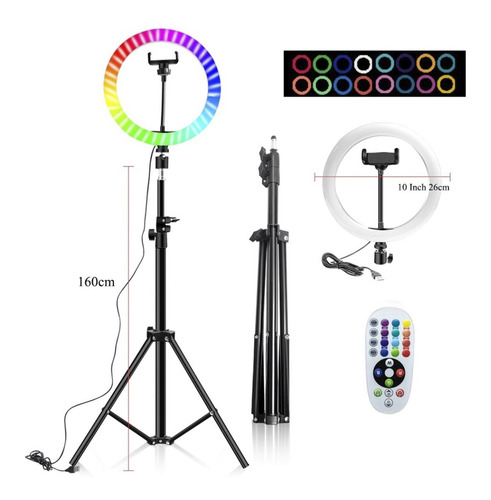 Ring Light Iluminador Circulo Led 10 Pol. 26cm Rgb Colorido