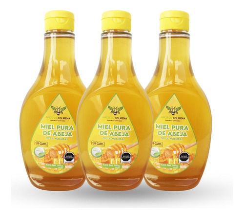 Paquete De 3 Miel De Abeja Natural Orgánica 500 Ml Oaxaqueña