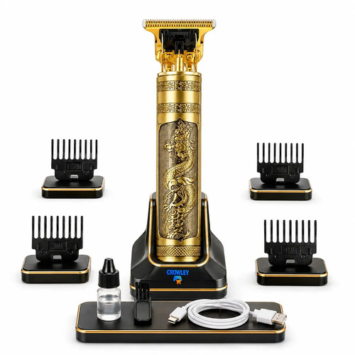Maquina Maquininha Dragao Acabamento Cortar Cabelo Aparador Barba Pelos Elétrica Sem Fio Recarregavel - Crowley