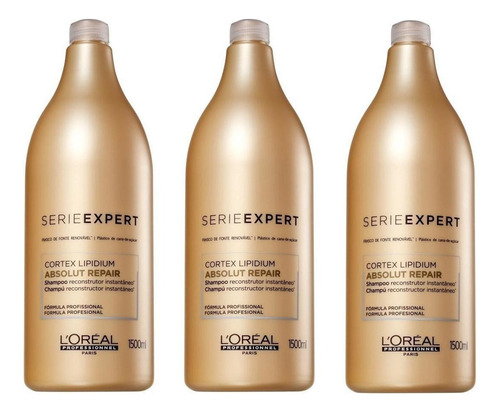  Kit 3 Shampoo Loreal Absolut Repair Cortex Lipidium 1500ml