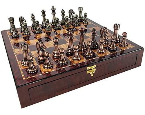 Cobre Grande Y Dorado Finish Staunton Chess Set 4 3/8 Inch K