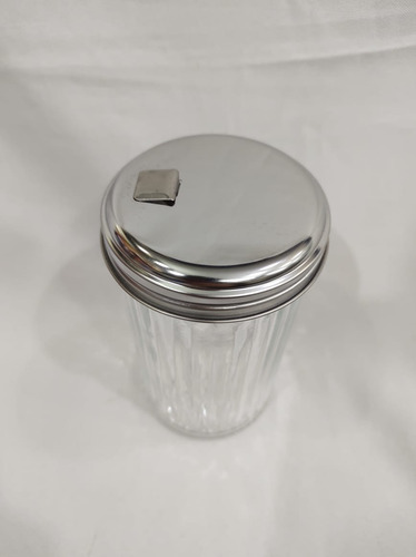 Imagen 2 de 4 de Azucarera De Vidrio, C/ Tapa De Acero Inox. Retro/vintage