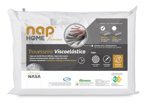 Imagem 1 de 10 de Travesseiro Nasa Premium Nap Capa Impermeável - Altura 14cm
