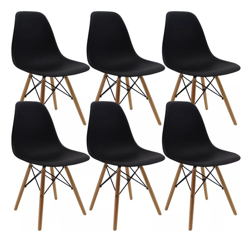 Kit 6 Sillas Eames Patas En Madera Para Comedor - Sala