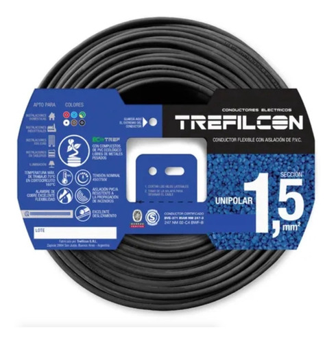 Cable Electrico Unipolar 1x1,5mm Trefilcon Rollo 100 Metros