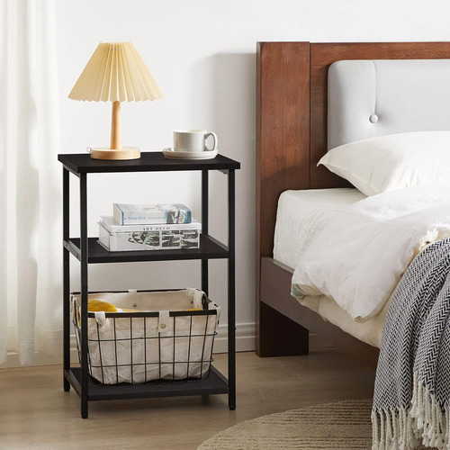 Side Table, 3-tier End Table, Industrial Nightstand Small Ta