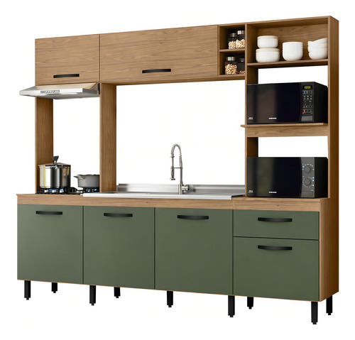 Cozinha Compacta Zoe 6 Portas 1 Gaveta Freijó/jade - Mx Cor Verde