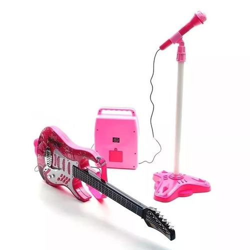 Guitarra Karaoke Rosada Niña Con Parlante Micrófon -juguete