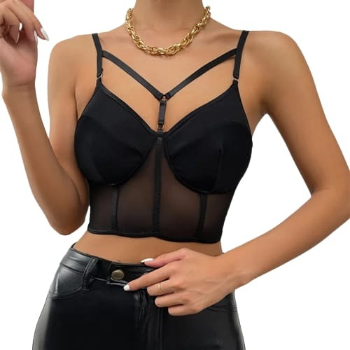 Crop Top Halter Mujer Top Corto Sexy Corset Con Tirantes C2.