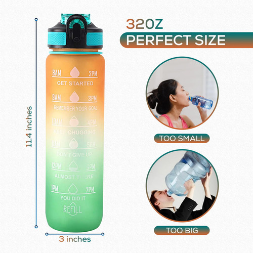 Botella De Agua Potable Sin Bpa A Prueba De Fugas De 32 Oz C