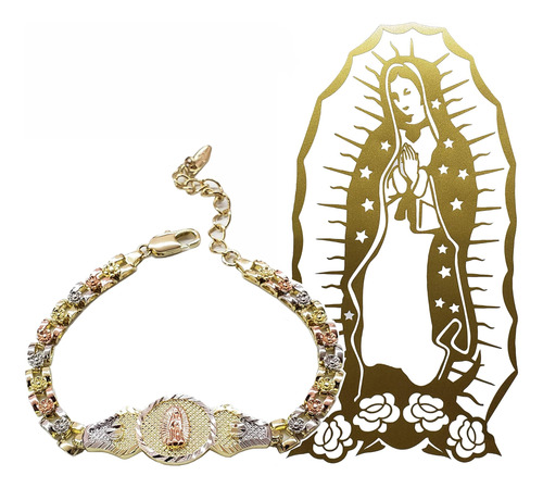 Pulsera Chapada En Oro Tricolor De Nuestra Señora De Guadalu