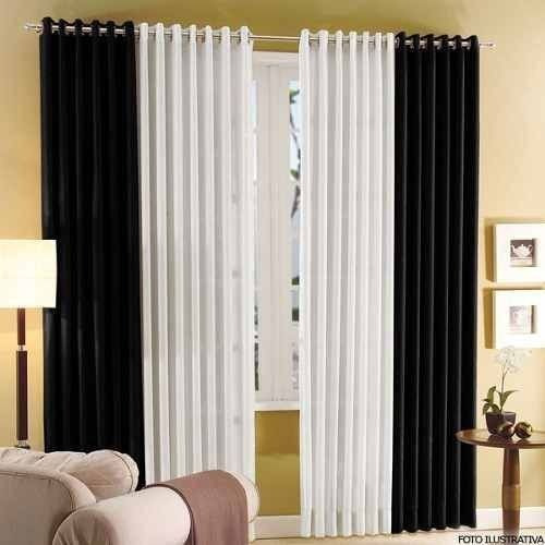 Cortina Para Sala Preto E Branca 4,00x2,50- Oferta Admirare