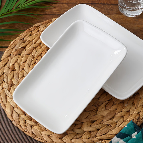 Plato Rectangular Melamina 9.5 Blanco 6 Piezas