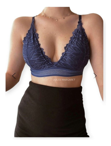 Crop O Top Bralette Encaje Escote En V Con Push Up Armados