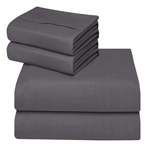Juego De Sabanas Gris Microfibra Suave Ligera Queen Size