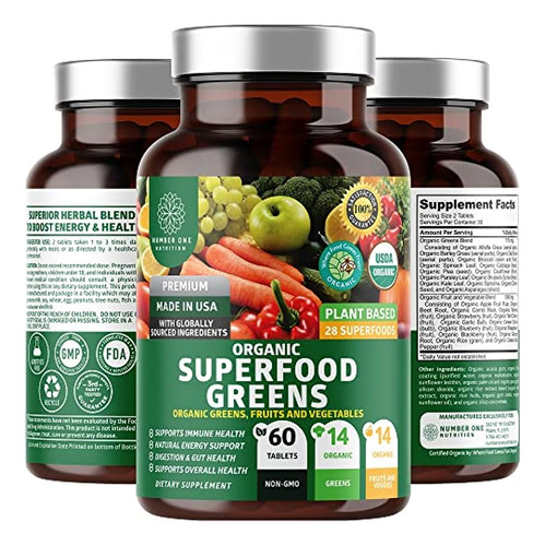 N1n Premium Orgánico Super Verde, Frutas Y Verduras [28 Pote